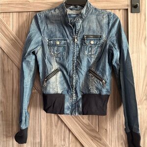 Celebrity Pink Blue Jean Jacket Bomber Style